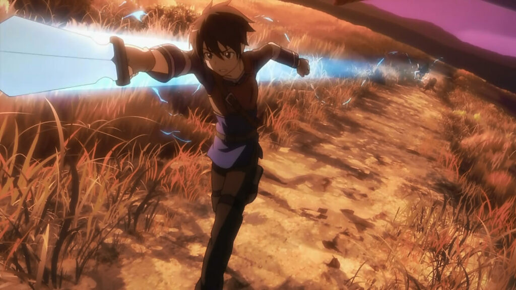 Kirito, the main character of Sword Art Online, ready for battle in the virtual world of Aincrad