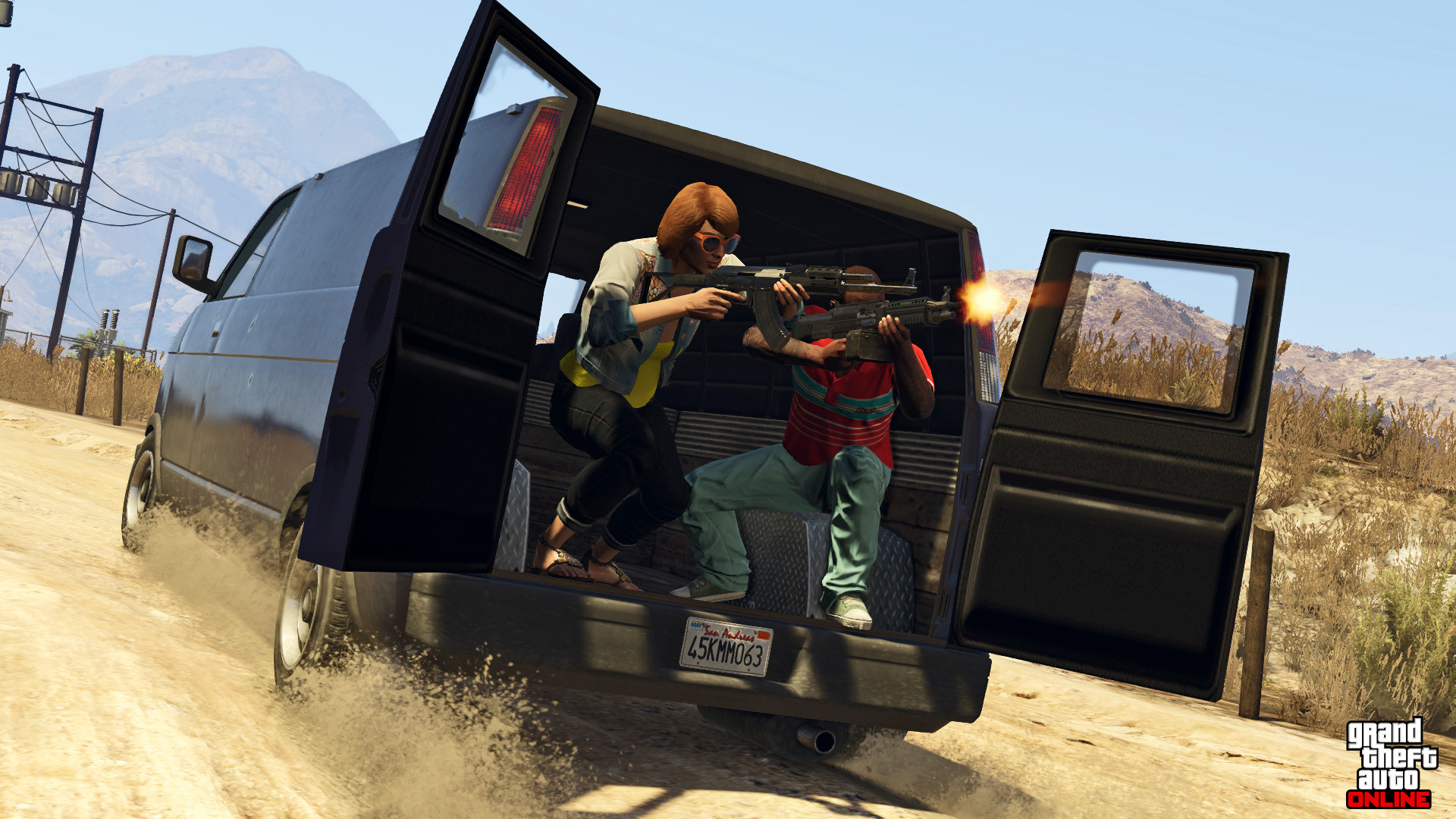 Screenshot of Grand Theft Auto Online gameplay with character standing on a beach