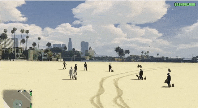 Animated GIF of money bags falling from the sky in Grand Theft Auto Online