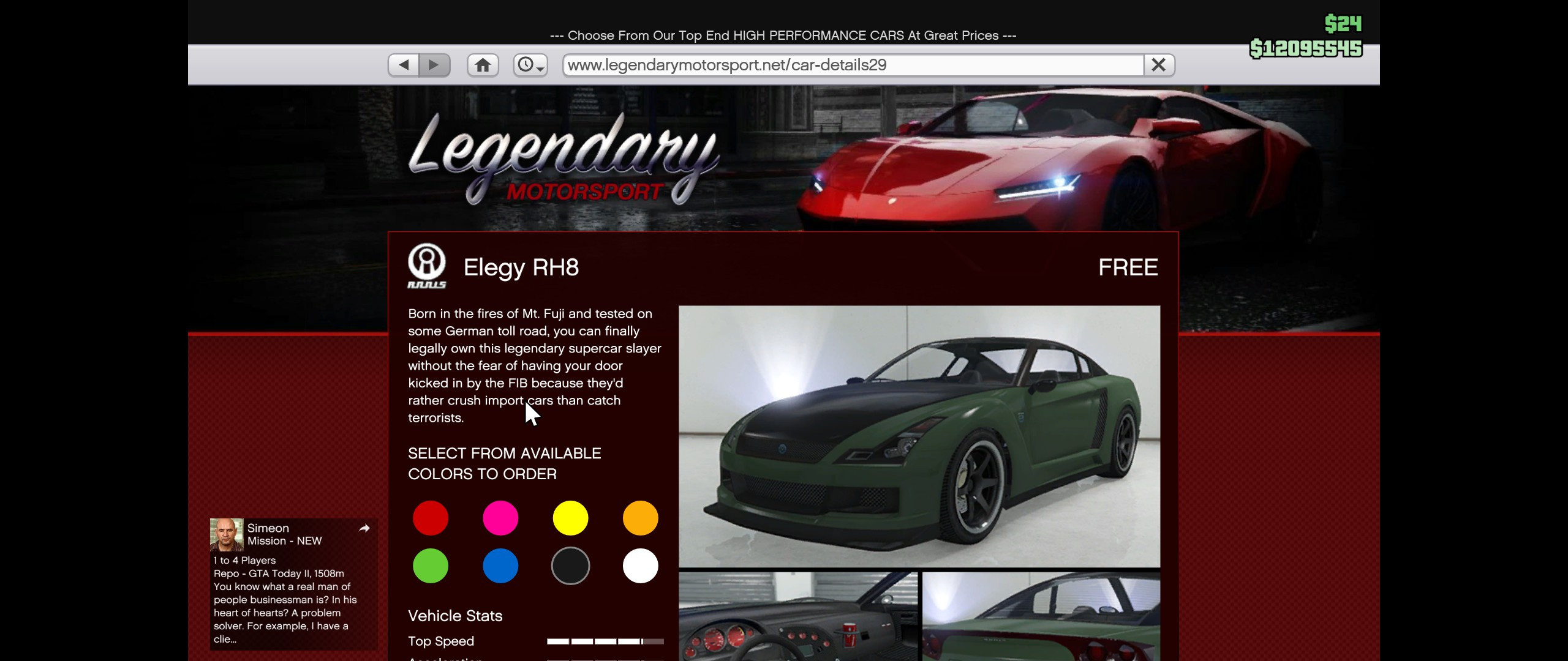 A player obtains the free Elegy RH8 car in GTA 5 Online by linking their Social Club account