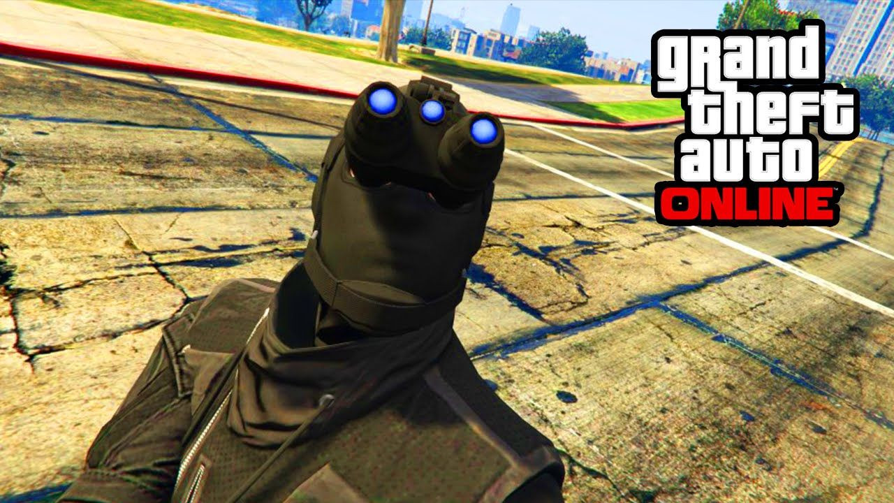 Night Vision Goggles enhancing visibility in a dark GTA 5 Online environment