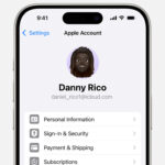 Accessing Subscriptions within Apple Account settings on an iPhone.