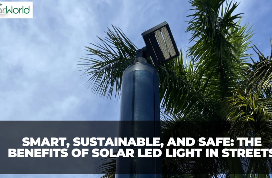 Smart solar LED street lights illuminating a city street, representing sustainable and innovative technology topics covered by Sowix Online.